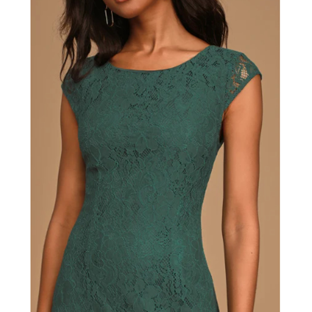 New ~ LULU'S ~ Cascading Dreams Emerald Green Lace Maxi Dress Small - Picture 9 of 9
